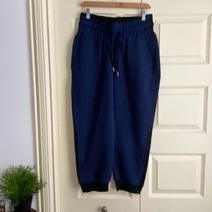 Blue and black Adidas jogger sweatpants